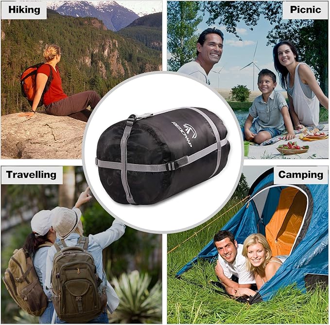 REDCAMP Sleeping Bag Stuff Sack, Black M, L, XL and XXL Compression Sack, Great for Backpacking and Camping