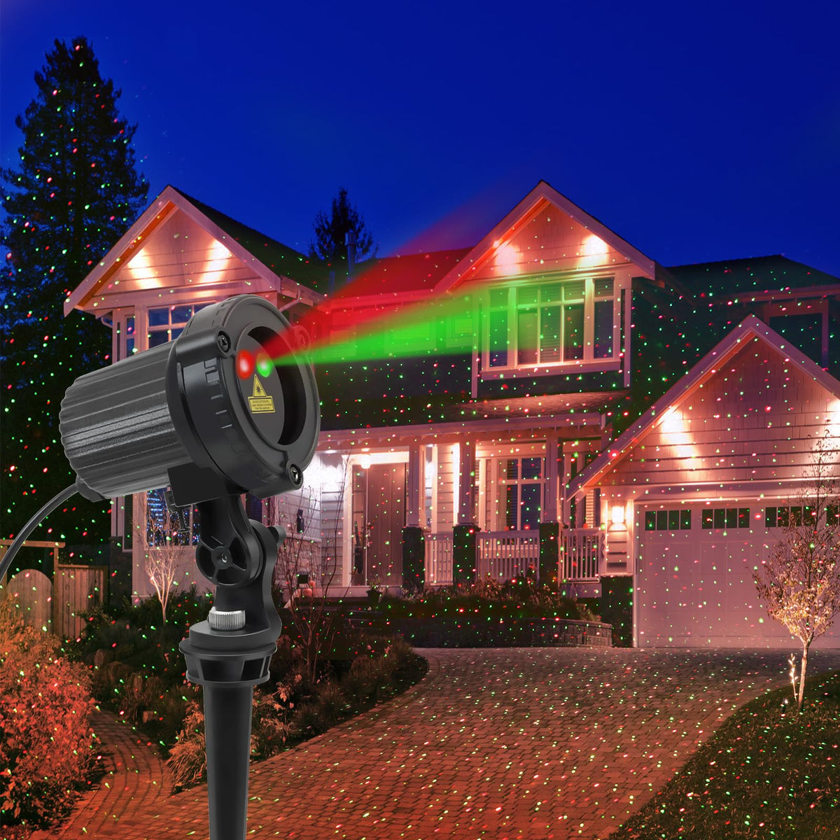 SUNFUCAN Laser Christmas Projector Lights Outdoor, Outdoor Garden Laser Light, Landscape Lights with Red and Green Stars, IP65 Waterproof,Cold Resistant. Suitable for Holiday, Party, Garden Decorati