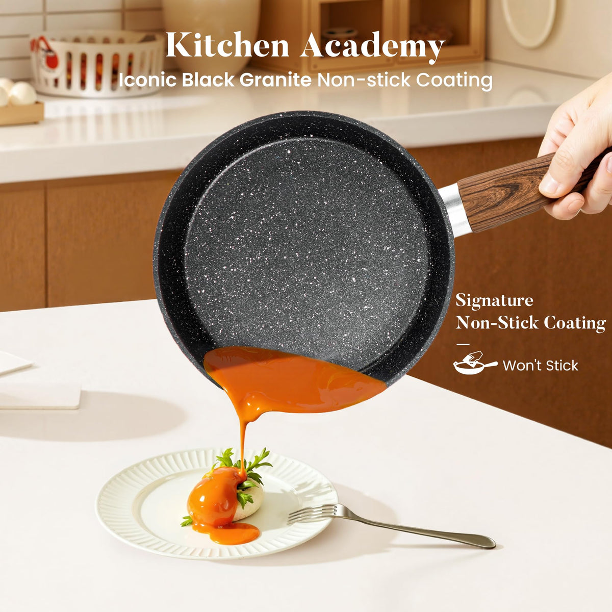 Kitchen Academy 30Pcs Pots and Pans Set Non Stick - Induction Black Cooware Set, Nonstick Granite Cookware and Bakeware Sets, PFOA&PFOS-Free, Non Toxic Healthy Kitchen Cooking Pans Set