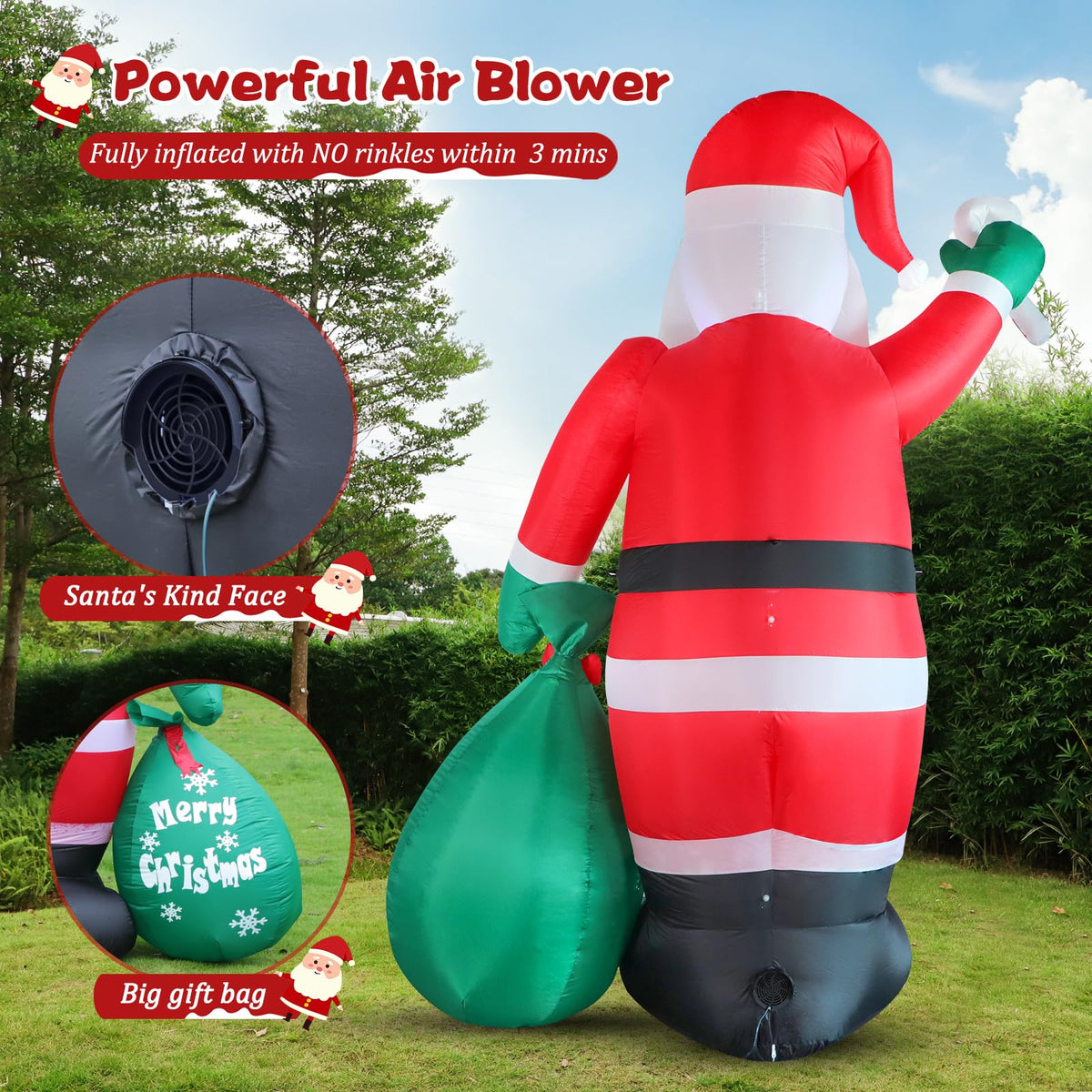 6FT Christmas Inflatable Santa with Candy and Big Gift Bag Outdoor Decorations, Built-in Brilliant Led Lights Blow Up Xmas Yard Decor, Kindly Festival Decor for Yard Lawn Garden Indoor Holiday Party