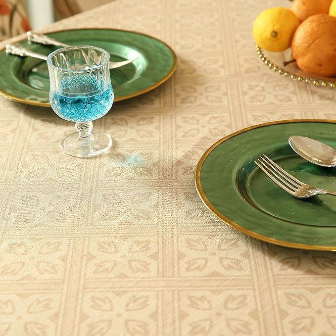 patdrea Designer Beige French Linen Tablecloth for Square Table,Anti-Wrinkle Durable Floral Table Cloth,Dacorative Cover for Kitchen Dining,Tea Party,Christmas,Thanksgiving,67"x67"-Fram