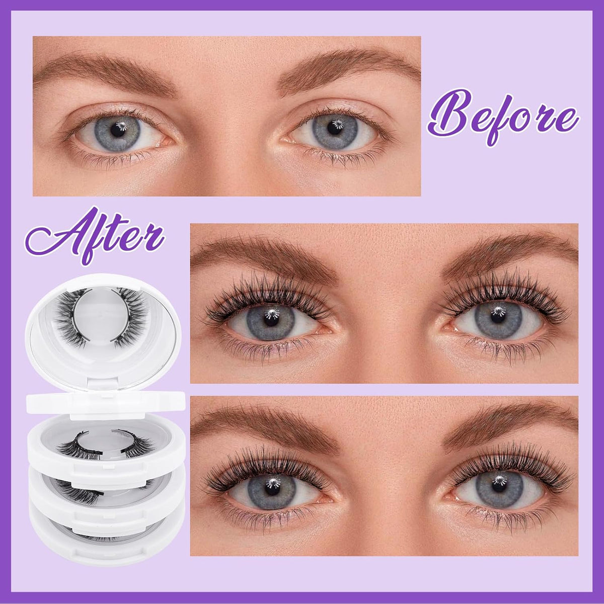 4-Pairs Magnetic Eyelashes Kit with Applicator: Natural Reusable Soft Waterproof False Lash, No Glue Needed, Wendy Lashes, K8+604