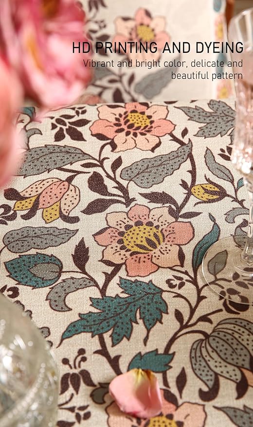 ISAENNE Designer Boho Floral Small Rectangular Tablecloth,Linen Lotus Flower Pattern Colorful Table Cloth,Durable Decor Tablecloths for Dining Thanksgiving Kitchen Christmas,55"*71"-Hazel A
