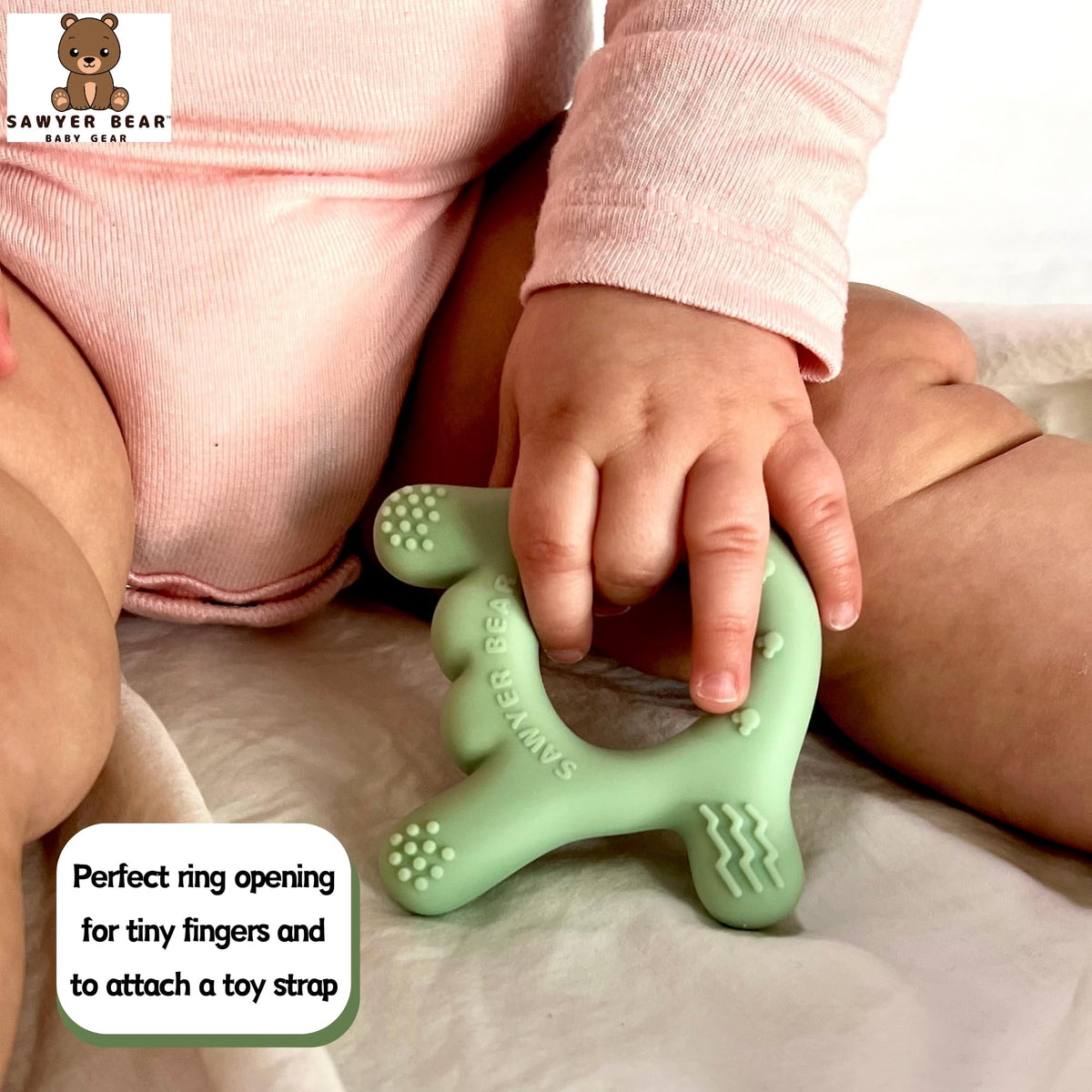 I Love You Silicone Hand Teether by Sawyer Bear Baby Gear, Teethers for Babies 3-6 Months, Soft Teething Toys 6-12 Months bpa Free, Massaging Teething Relief (Light Green)