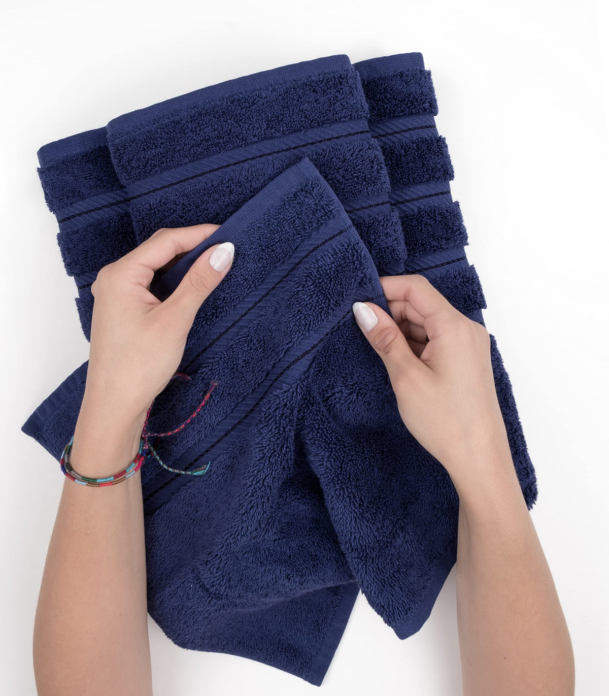 American Soft Linen Luxury 6 Piece Towel Set, 2 Bath Towels 2 Hand Towel 2 Washcloths, 600 GSM 100% Cotton Turkish Towels for Bathroom, Navy Blue Towel Sets