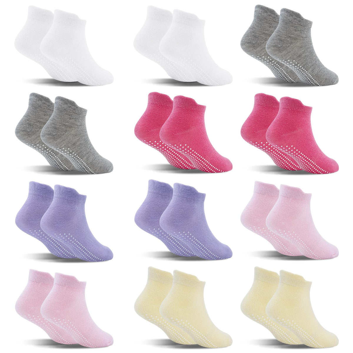 SkiBeaut Toddler Girl Socks 12 Pairs Ankle Boy Non Slip Skid Girls Boys Grips Low Cut Toddlers Socks for 1-3 Years Children