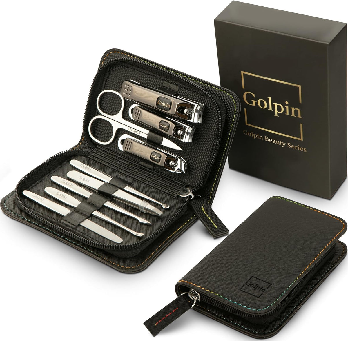9 Pcs Manicure Kit for Men & Women – Stainless Steel Tools with Travel Nail Kit Case, Nail Clippers, Cuticle Pusher, File, Gift Ready Women & Mens Manicure Set (Black)
