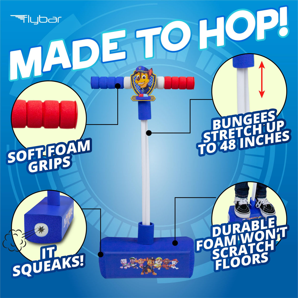 Flybar My First Foam Pogo Jumper for Kids Fun and Safe Pogo Stick for Toddlers, Durable Foam and Bungee Jumper for Ages 3 and up, Supports up to 250lbs (Paw Patrol Chase)