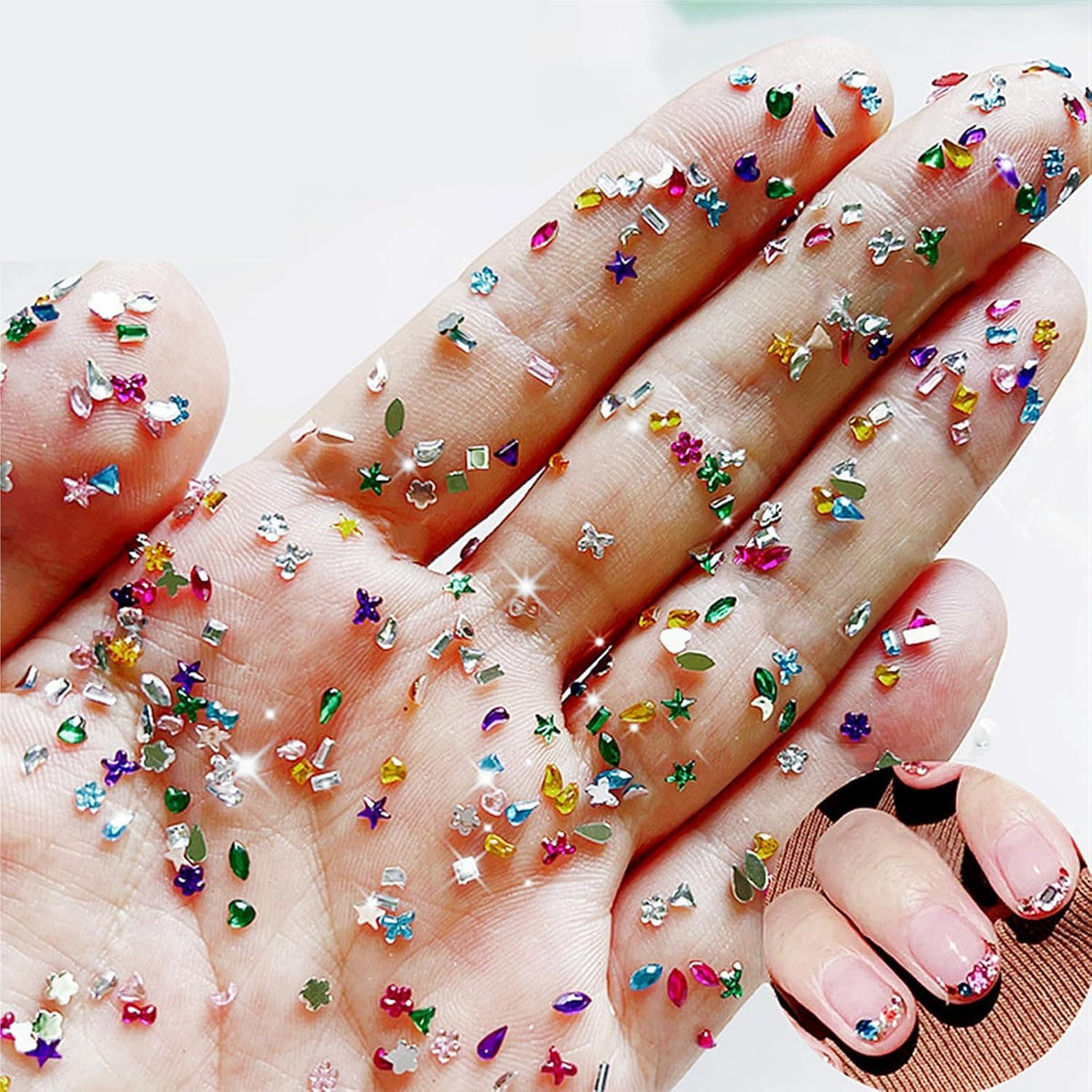 4700 PCS Muliti-Shape Colorful Rhinestones for Nail Art, 1.2-3 MM Resin Flatback Bedazzling Gems Mini Flower Bow Heart Star Butterfly, Kawaii Women Rhinestone Kit with Tweezers and Pickup Pencil