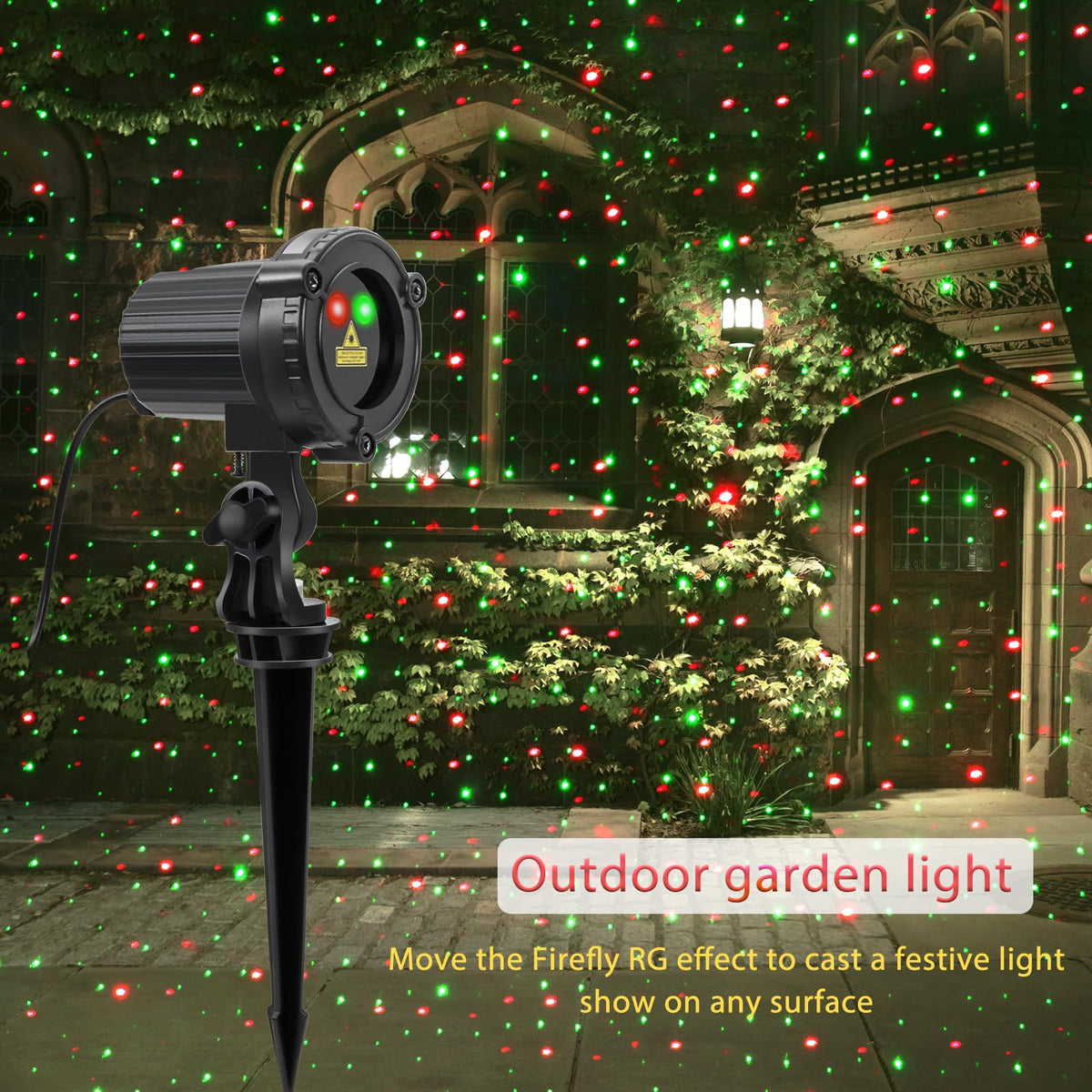 SUNFUCAN Laser Christmas Projector Lights Outdoor, Outdoor Garden Laser Light, Landscape Lights with Red and Green Stars, IP65 Waterproof,Cold Resistant. Suitable for Holiday, Party, Garden Decorati