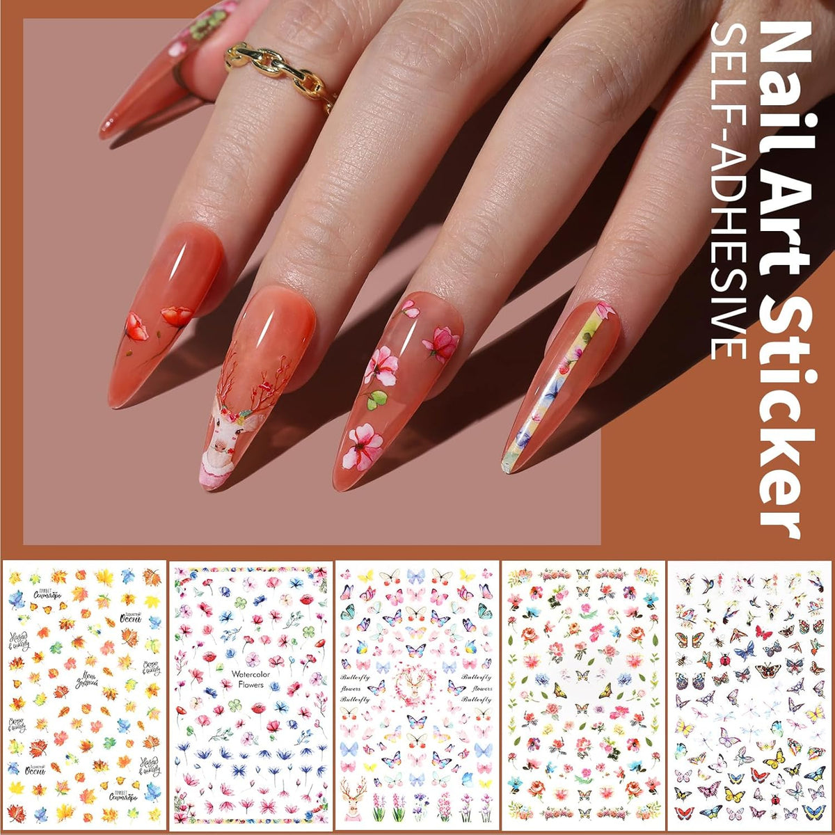 FANDAMEI Nail Art Brushes Set, Nail Art Kit, Nail Design Kit, Nail Art Dotting Pens, Nail Stickers, Butterfly Nail Art Sequins, Nail Foils, Nail Art Flakes Iridescent, Rhinestones For Nails