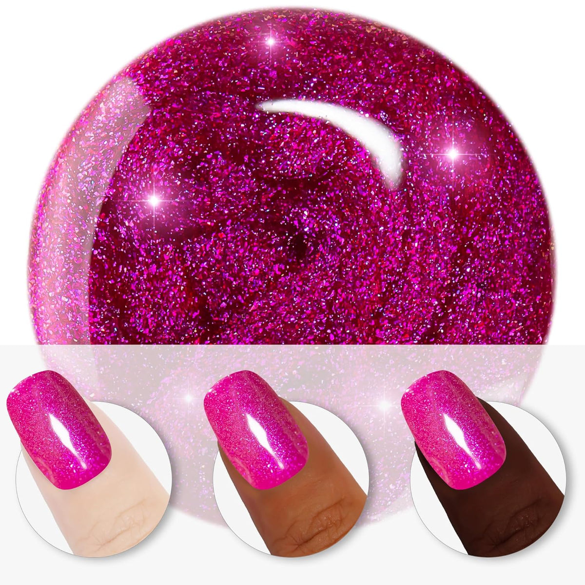 YTD Likomey Hot Pink Glitter Gel Nail Polish,15ml Shimmer Shiny Sparkly Salon Home DIY Manicure Fall Winter UV Color Varnish,SF406