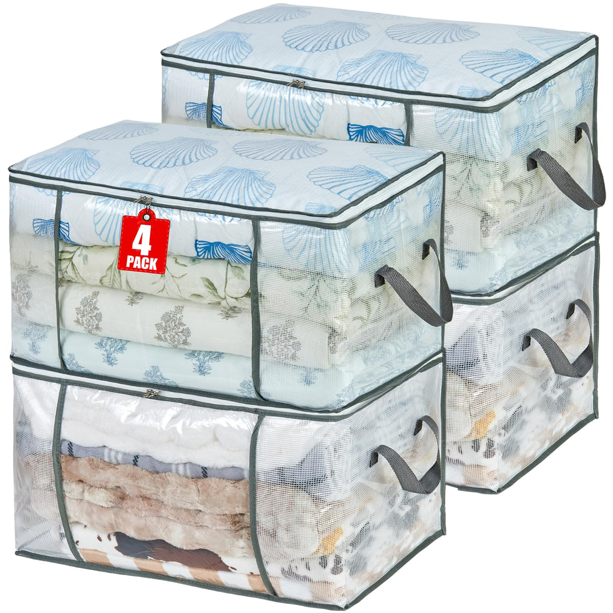 MKOKYD 80L Clear Large Storage Bag, Clothes Storage Containers for Organizing Closet, Bedroom, Underbed, Comforters, Clothing, Blankets, Pillow, Foldable Organizer with Sturdy Handle and Zippers (4)