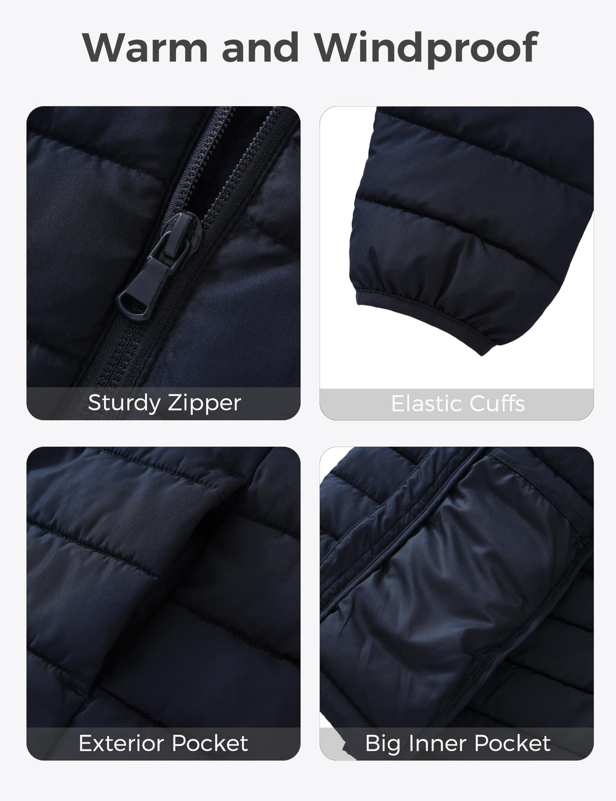 wantdo Boy's Packable Winter Light Jacket Warm Puffer Jacket Hooded Navy 10-12