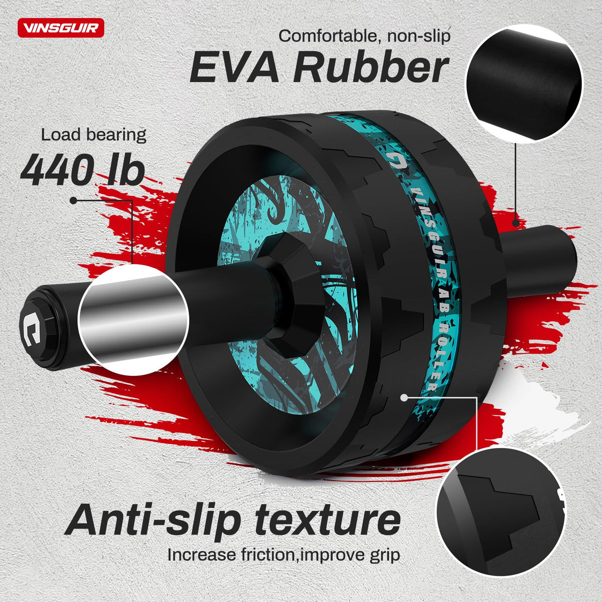 VINSGUIR Ab Roller Wheel, Abs & Core Workout Equipment for Home Gym with Knee Pad Accessories, Abdominal Wheel for Full-body Strength Training (Lake Blue and Blak)