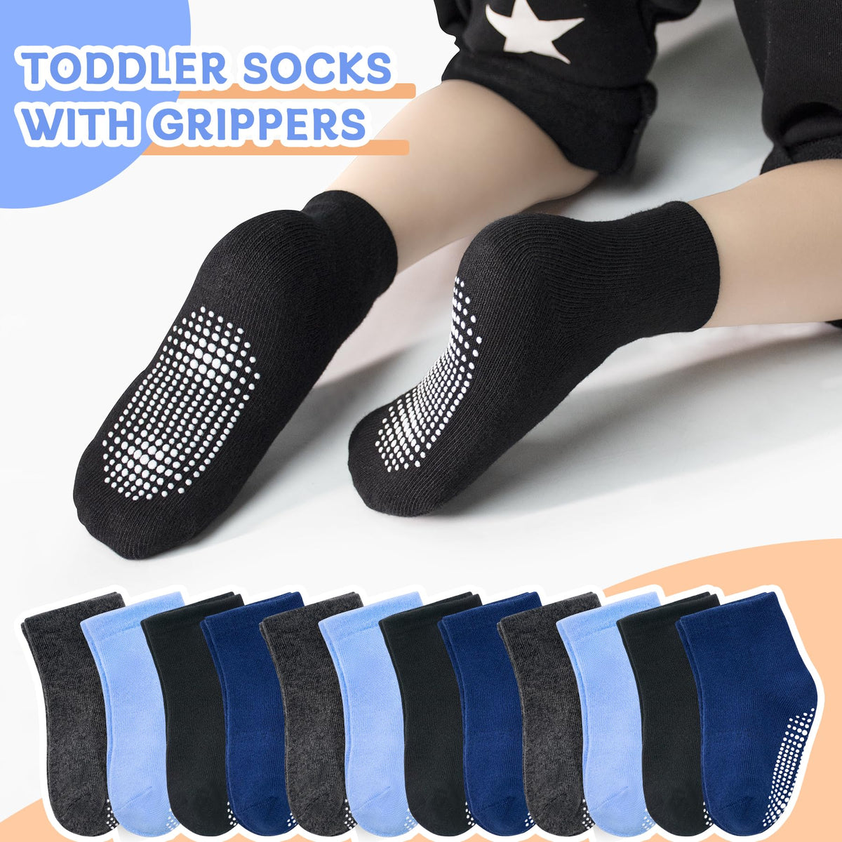 SkiBeaut Toddler Boys Socks- Kids Grips 12 Pairs Non Slip Skids Toddlers Girls Socks with Grippers for 3-5 Years