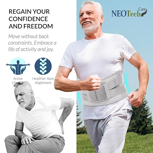 NeoTech Care Adjustable Double Pull Lumbar Brace/Lower Back Belt (Grey, Size XXXL)