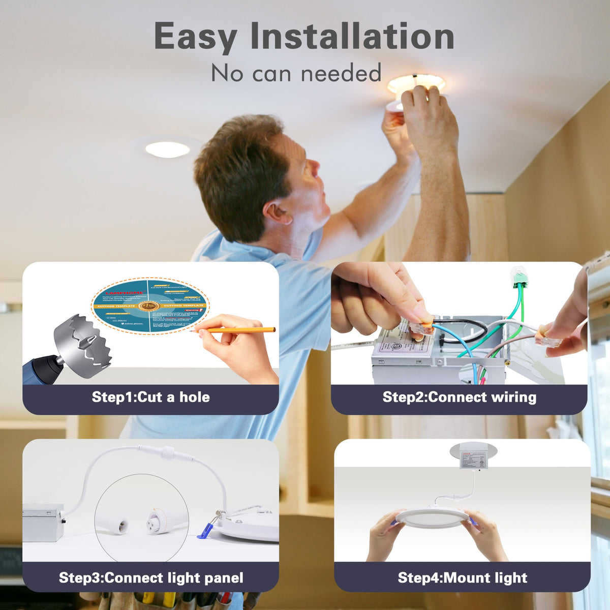 GLOWNOVA 12-Pack of 6-Inch Ultra-Slim LED Downlights with Junction Box, Adjustable Color Temperatures (2700K-5000K), 12W EQV to 110W, Dimmable, 1050LM Luminance - ETL and Energy Star Certified