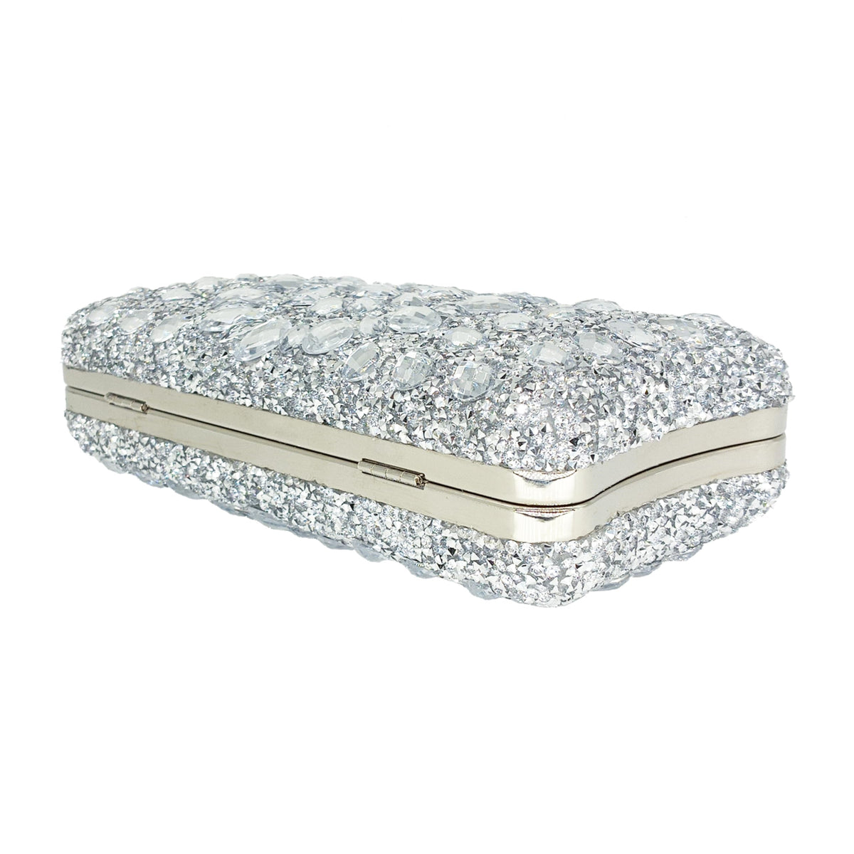 MAIRLOM Rhinestone Clutch Purses for Women Evening Wedding Formal - Pearl Clasp Handbag Crystal Gemstone Bag for Party Prom(Solid Silver)