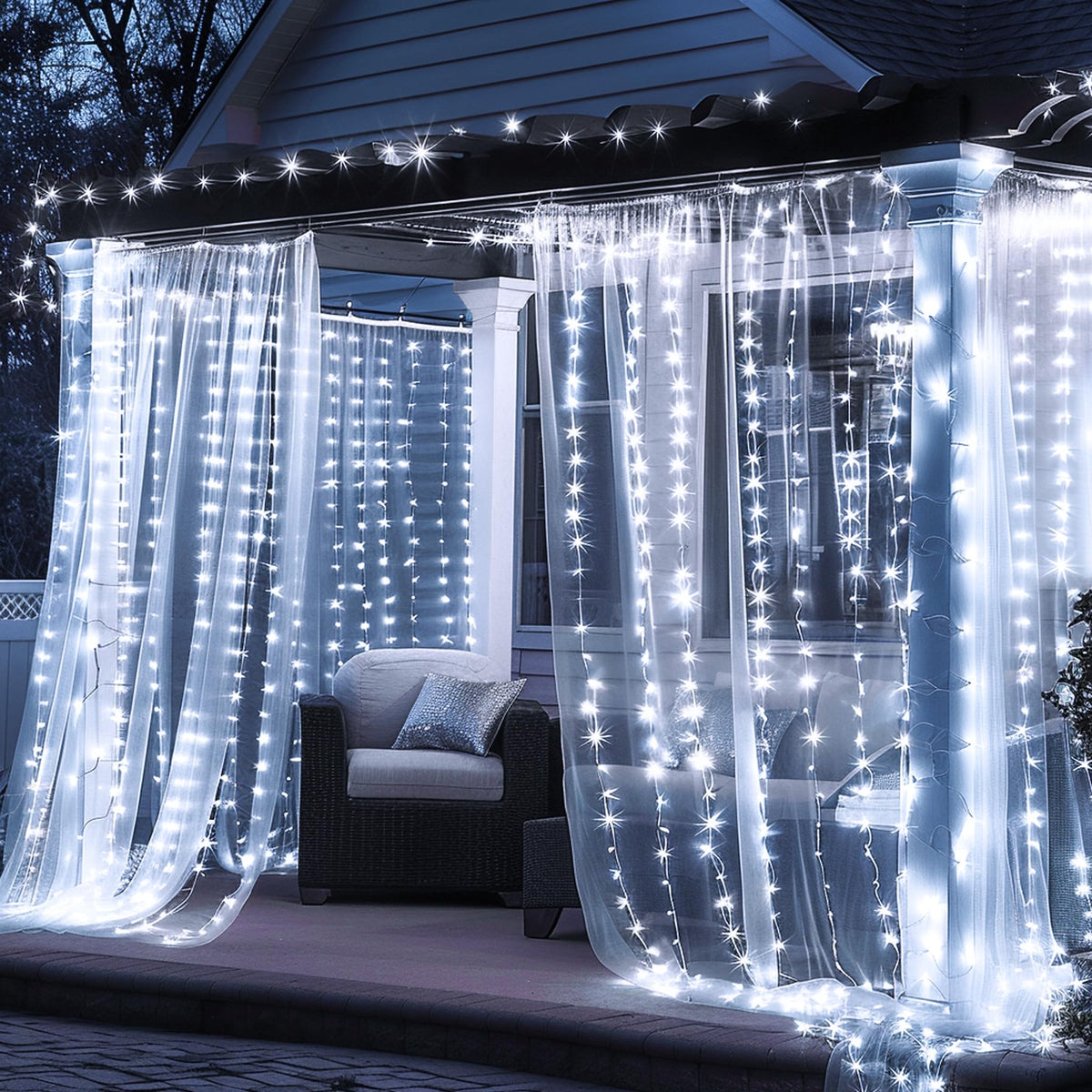 FUNPENY Window Curtain String Lights, 300 LED 8 Lighting Modes Fairy Lights USB Powered, Waterproof Lights for Christmas Bedroom Party Wedding Home Garden Wall Decorations (White)