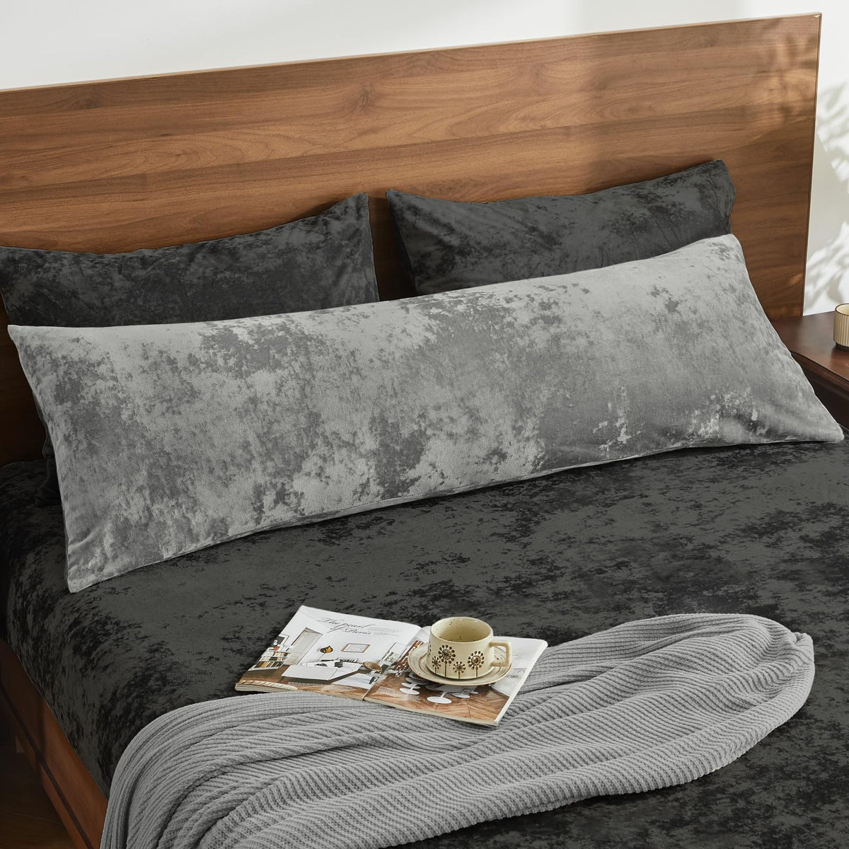 BEDELITE Velvet Body Pillow Cover with Zipper, Soft and Plush 20x54 Long Pillow Case, Velvety Smooth and Cozy Body Pillow Pillowcase for Bedroom and Couch, for All Seasons(Gray)