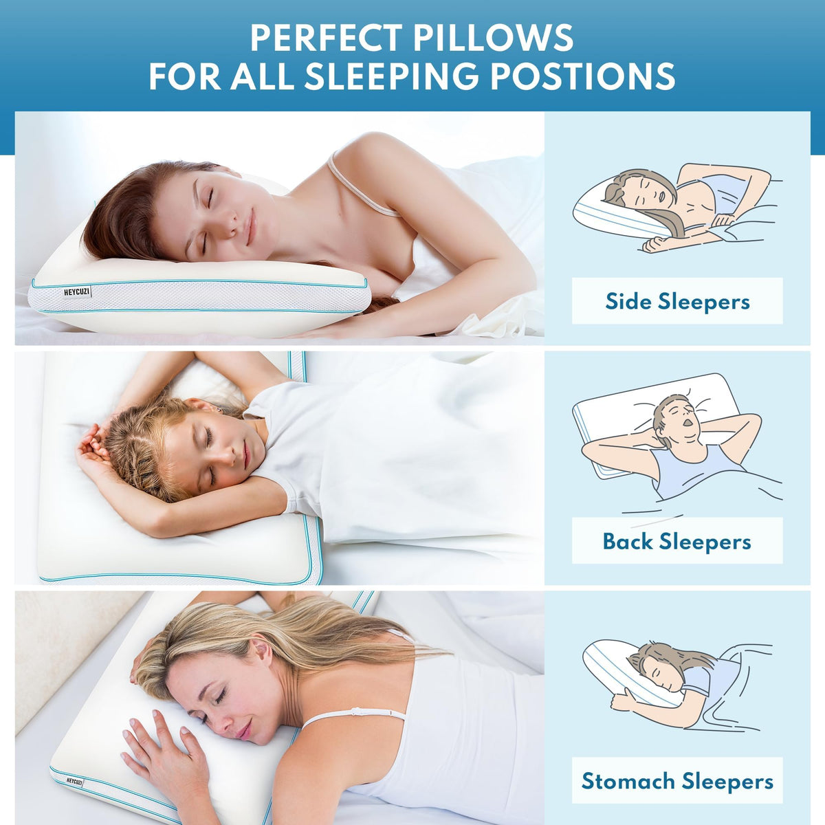 HEYCUZI Pillows Queen Size Set of 2 for Sleeping - Fluffy Down Alternative Microfiber and Memory Foam Fill, Gusseted Soft Bed Pillow for Side,Stomach and Back Sleepers,Breathable Hotel Pillows(Medium)