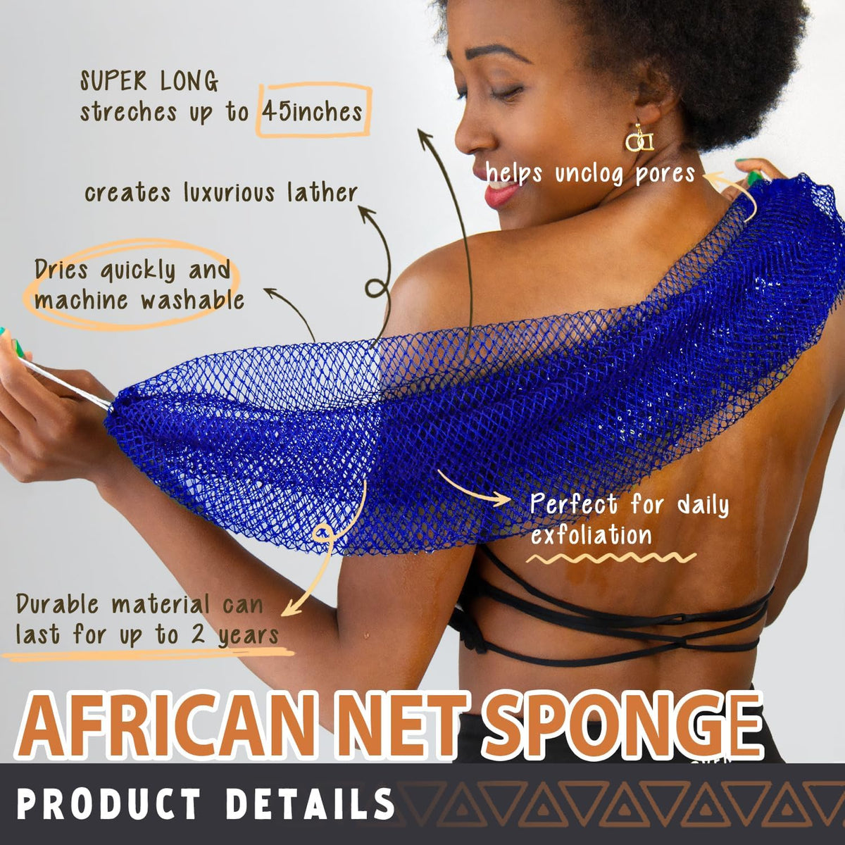 African Net Sponge Authentic - 2 Pieces Real African Exfoliating Sponge with Knots - Afro Back Scrub Net for Body Exfoliator - Bath Loofah Washcloth for Shower Essentials