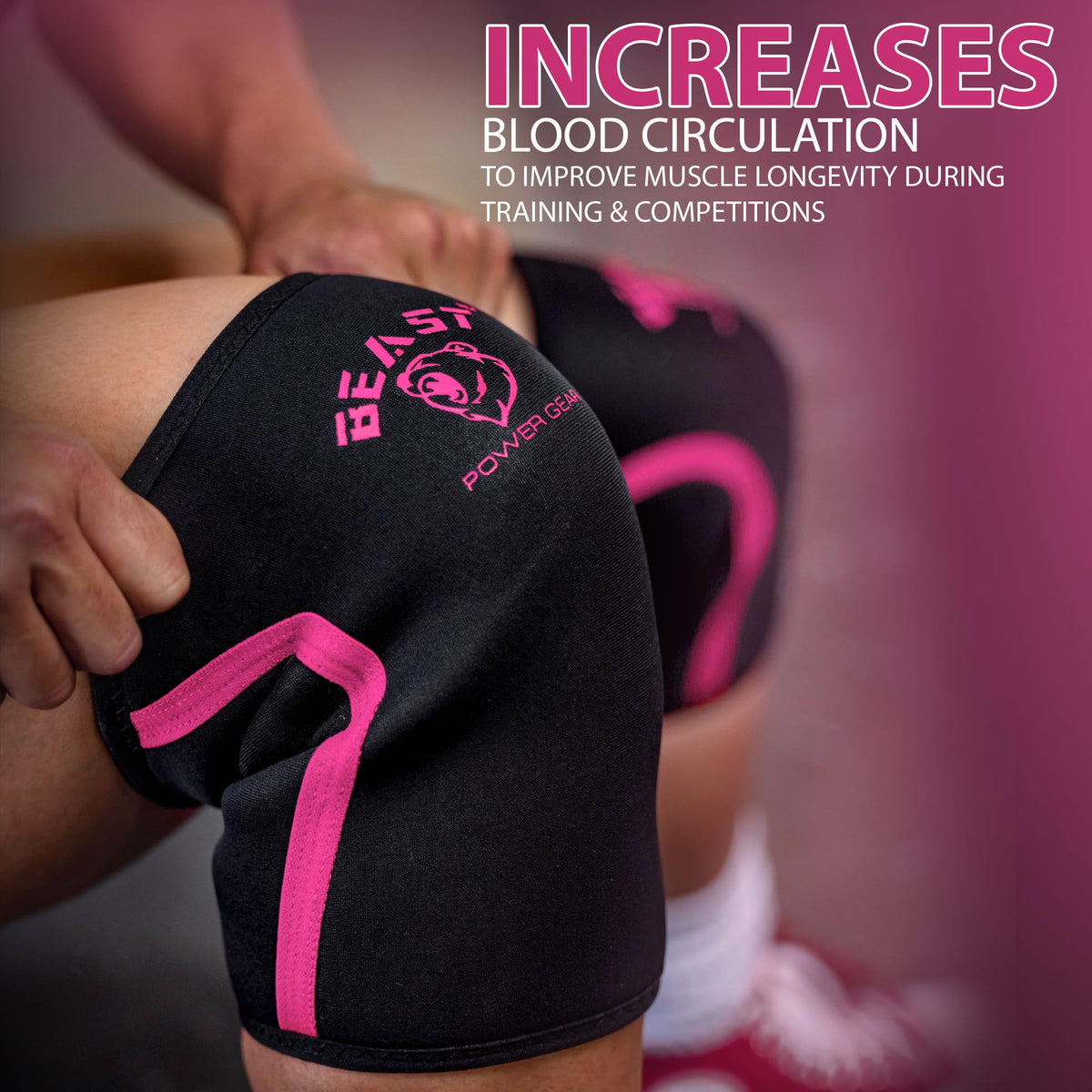 Beastpowergear Neoprene Compression Knee Sleeves 7MM Support for Squats, Gym CrossFit Training, Powerlifting, Weightlifting, Wrestling for Men & Women (Black/Pink, Medium)