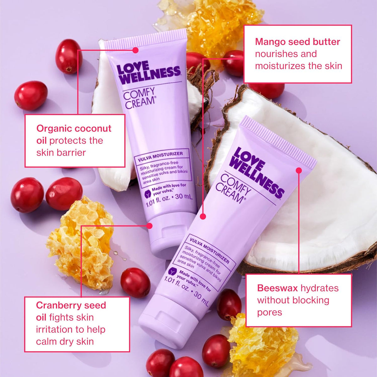 Love Wellness Comfy Cream Vulva & Vaginal Moisturizer - 1.01 oz