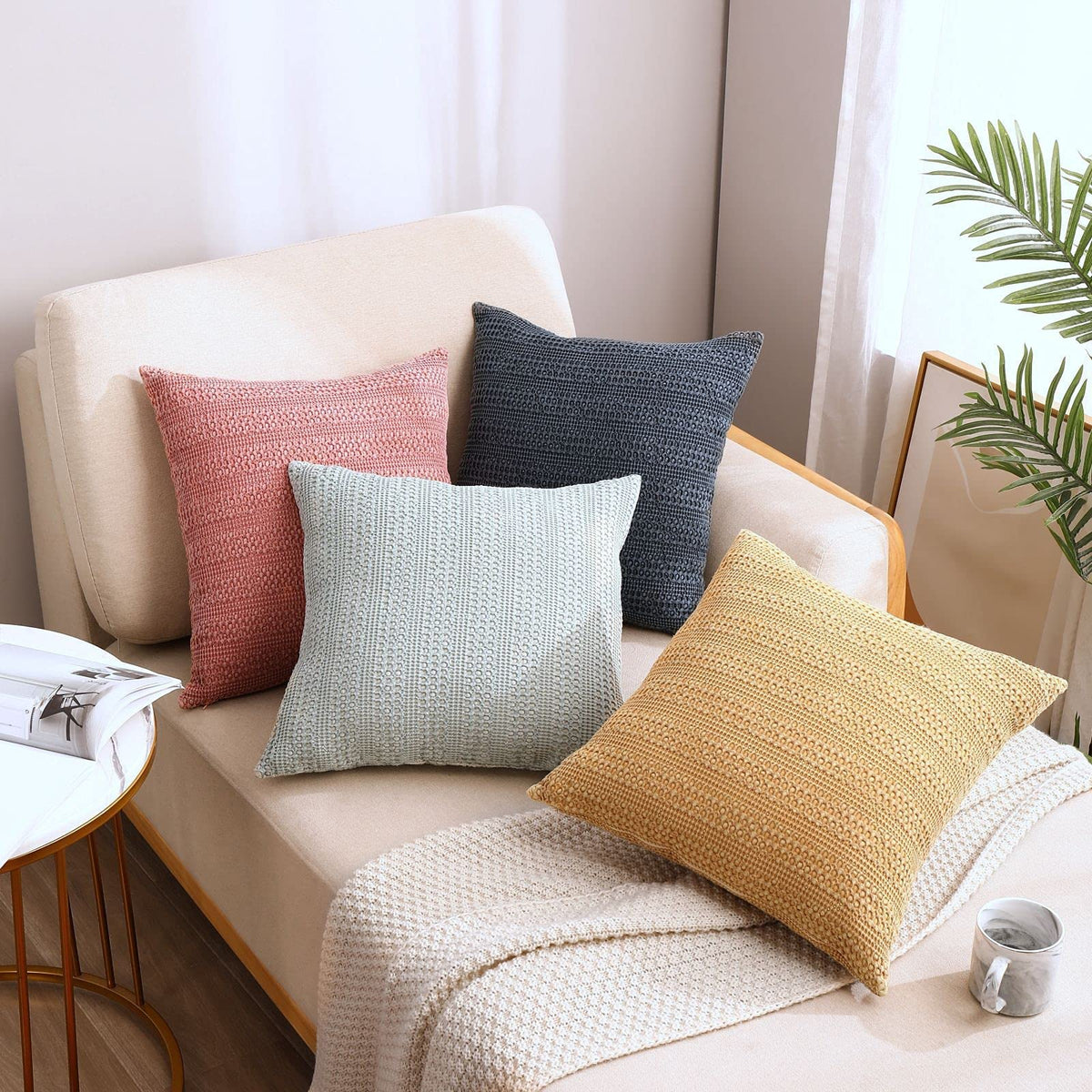 COCOPLOCEUS Sage Green Pillow Covers 18x18 Boho Throw Pillow Covers Set of 2 Decorative Pillow Shams Stone Washed Cotton Pillowcase for Couch Sofa Chair Bed Car