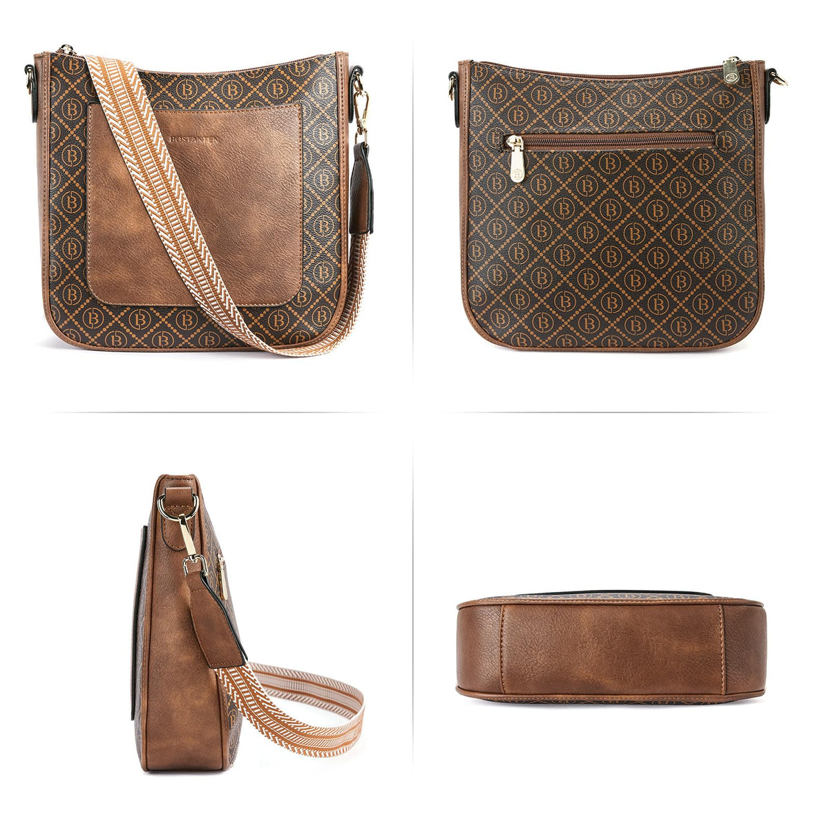 BOSTANTEN Crossbody Bags for Women Trendy Vegan Leather Hobo Handbags Fashion Shoulder Purse with Adjustable Guitar Strap Deep Brown