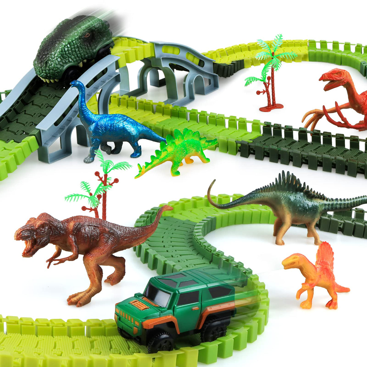 260 PCS Construction Race Tracks for Kids Toys, 2 Electric Cars, 4 Construction Cars, 1 Map & Flexible DIY Track Set, Engineering Toys for 3 4 5 6 Year Old Boys Girls