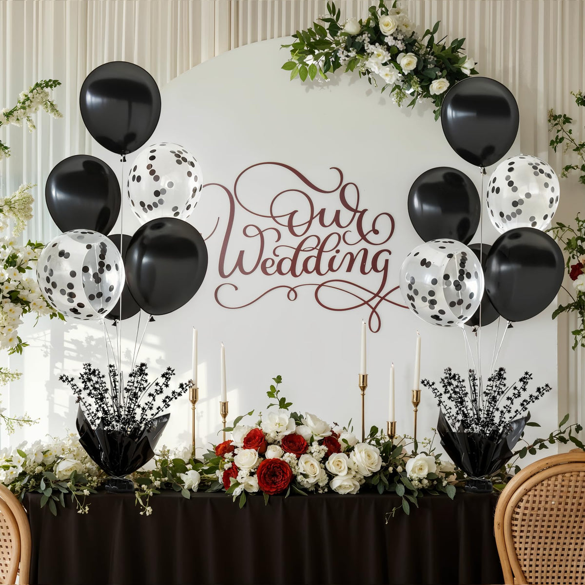 2 Set Black Table Balloons Foil Spray Centerpiece with Black and Confetti Balloons Stand Kit for Birthday Party Baby Shower Wedding Bridal Shower Prom Retirement Graduation Table Decorations