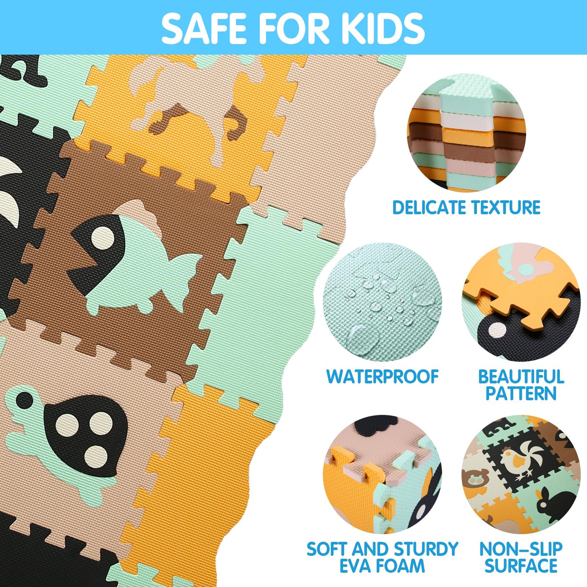 Tamiplay Foam Play Mat for Kids，25Pcs Square Interlocking Puzzle Floor Mat，Baby Play Mat Floor Mat Foam Puzzle Playmat for Toddlers with Fence（Animal-CSH005
