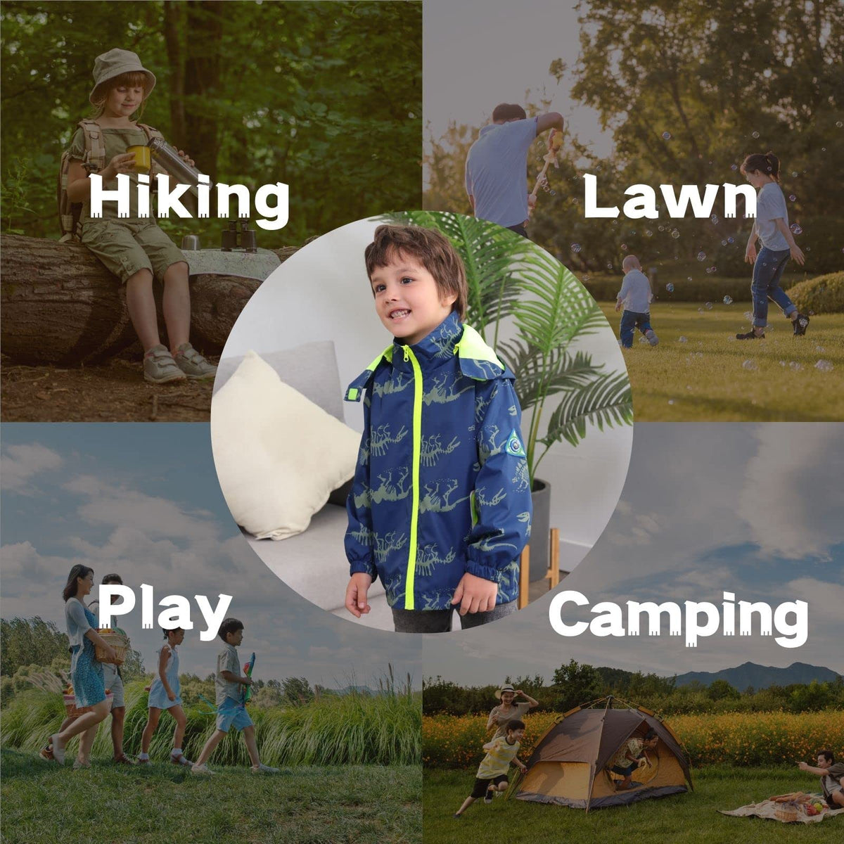 IjnUhb Boys Rain Jacket with Detachable Hood Lightweight Raincoats for Kids Windbreaker