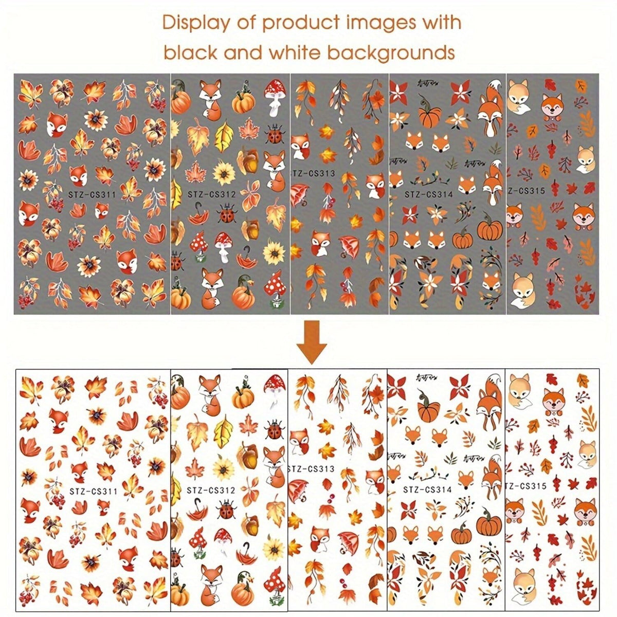 5 Sheets Fall Nail Art Stickers Maple Leaves Nail Decals 3D Self Adhesive Nail Stickers Decals Cute Fox Pumpkin Mushroom Design Autumn Nail Supplies for Women DIY Manicure Decoration