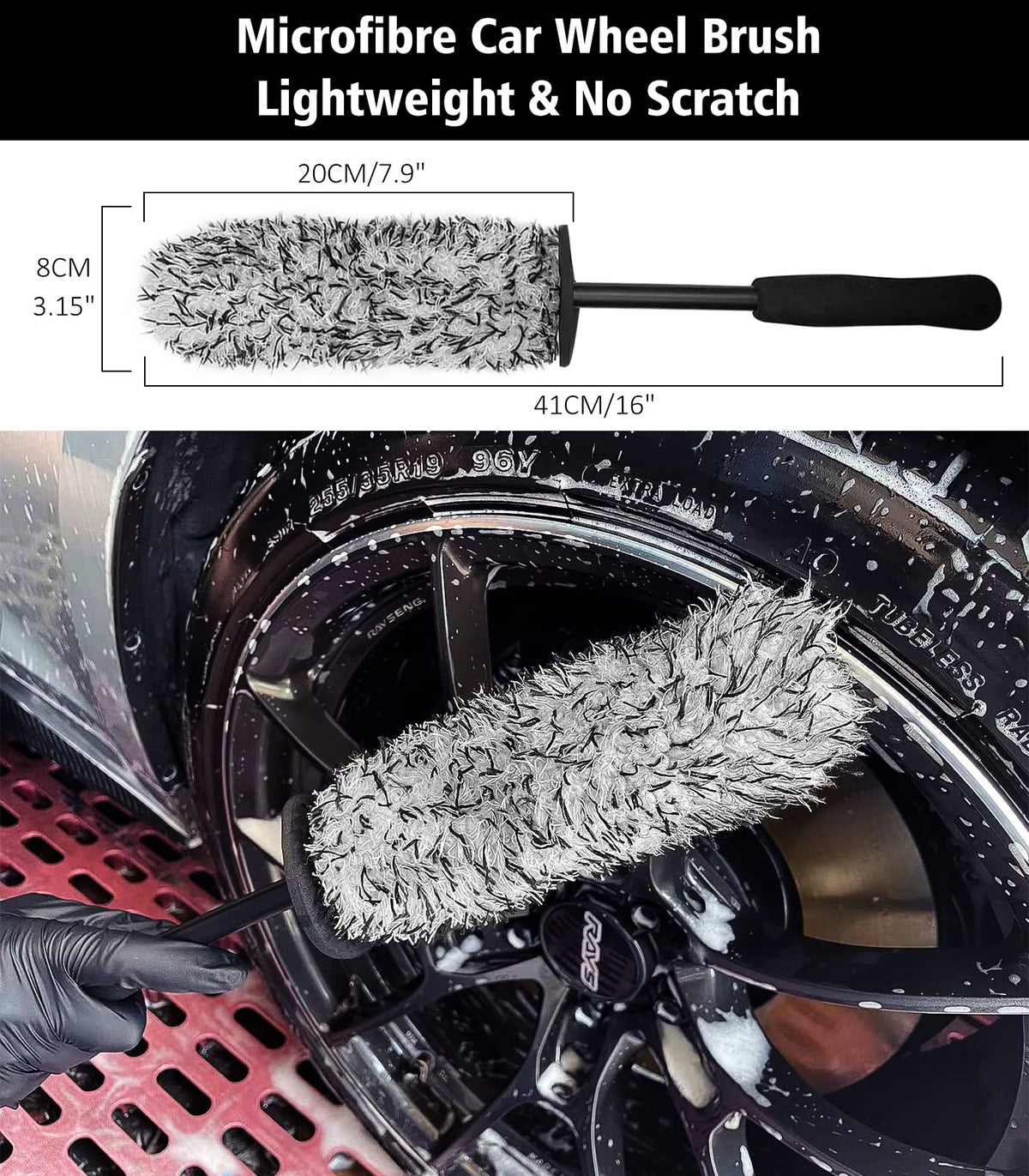 YeewayVeh 4Pack Car Wheel Cleaning Kit, Bendable Wheel Brush and Microfiber Rim Cleaner Brush, Tire Brush and Car Detailing Brush, Soft & No-Scratch Car Wheel Rim Brush Set for All Wheel Types, Red