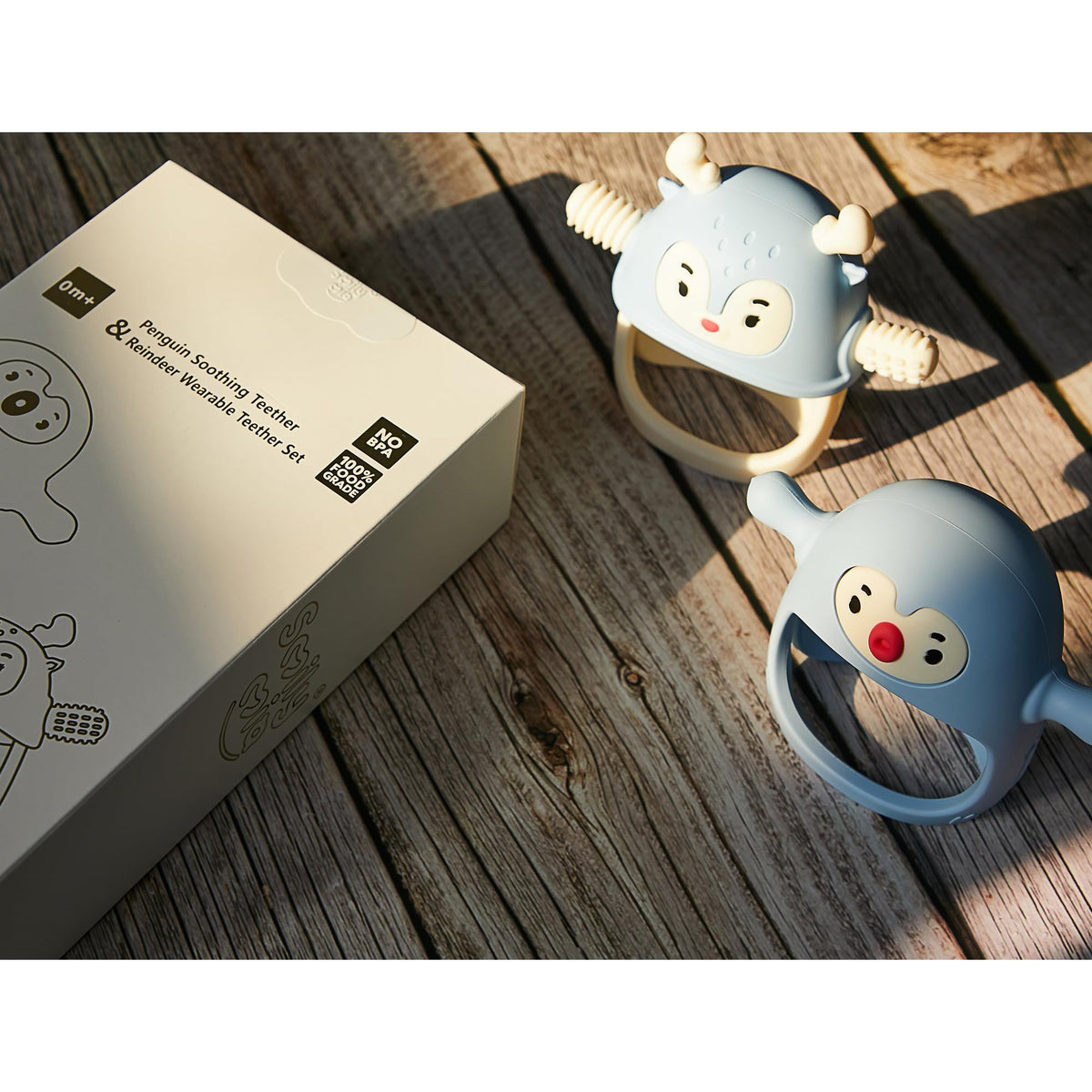 Smily Mia 2 Packs Baby Teething Toy for 0-6 6-12 Months, Food Grade Silicone Teething Mitten, Anti Dropping Wrist Hand Teethers Baby Chew Toys for Sucking&Chewing, BPA Free, Light Blue