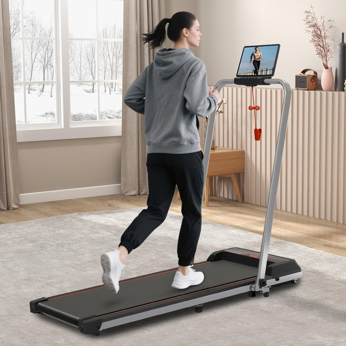 RIVANO 2025 Walking Pad Treadmill, Portable Under Desk Treadmill for Home Office Use, 2 in 1 Folding Walking Pad with Incline, Wide Walking Pad with Remote Control, Large Screen, Smart App