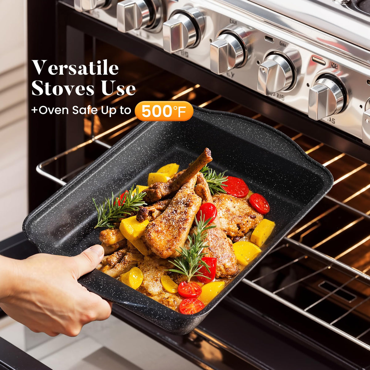 Kitchen Academy 30Pcs Pots and Pans Set Non Stick - Induction Black Cooware Set, Nonstick Granite Cookware and Bakeware Sets, PFOA&PFOS-Free, Non Toxic Healthy Kitchen Cooking Pans Set