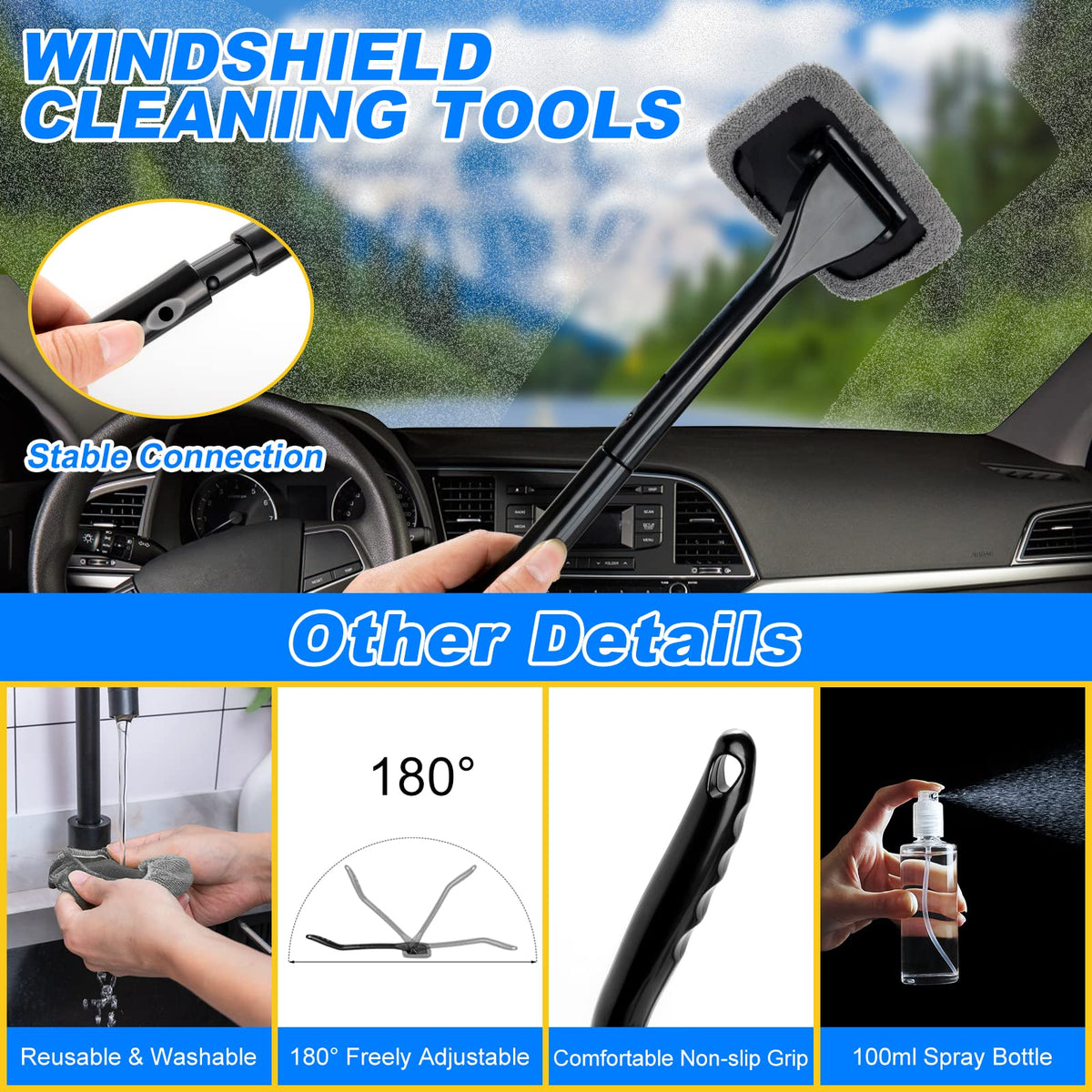 AUTODECO 39Pcs Car Cleaning Wash Kit Interior Detailing Cleaner Kit with High Power Handheld Vacuum, Brush Set, Windshield Tool, Duster, Towels, Tire Brush, Complete Car Care Tools, Blue