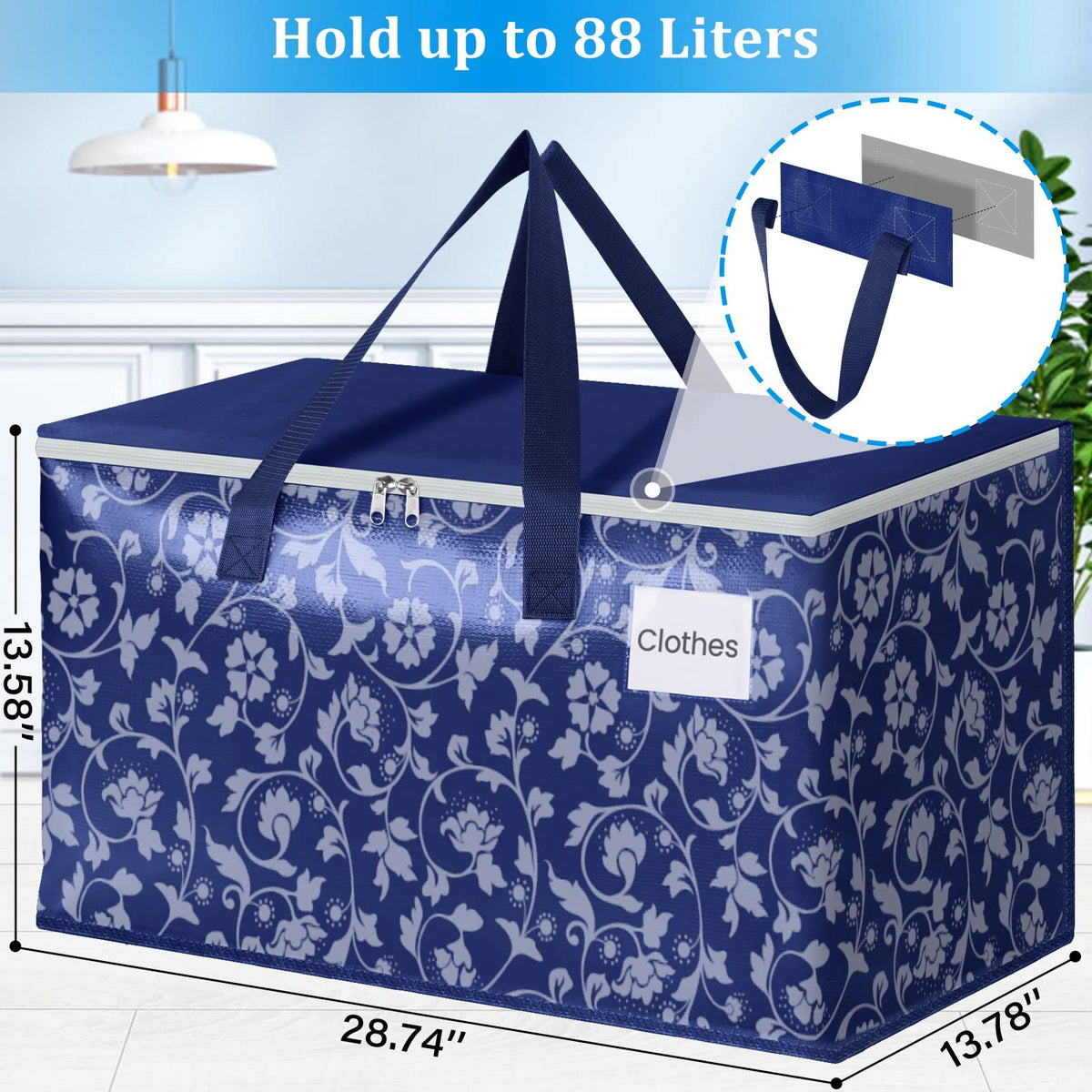 HomeHacks Moving Bags, Extra Large Size Moving Boxes, Heavy Duty Luggage Bags with Smooth Zipper and Sturdy Handles, Large Capacity & Easy Loading Storage Totes for Space Saver 88L, 4-Pack, Blue