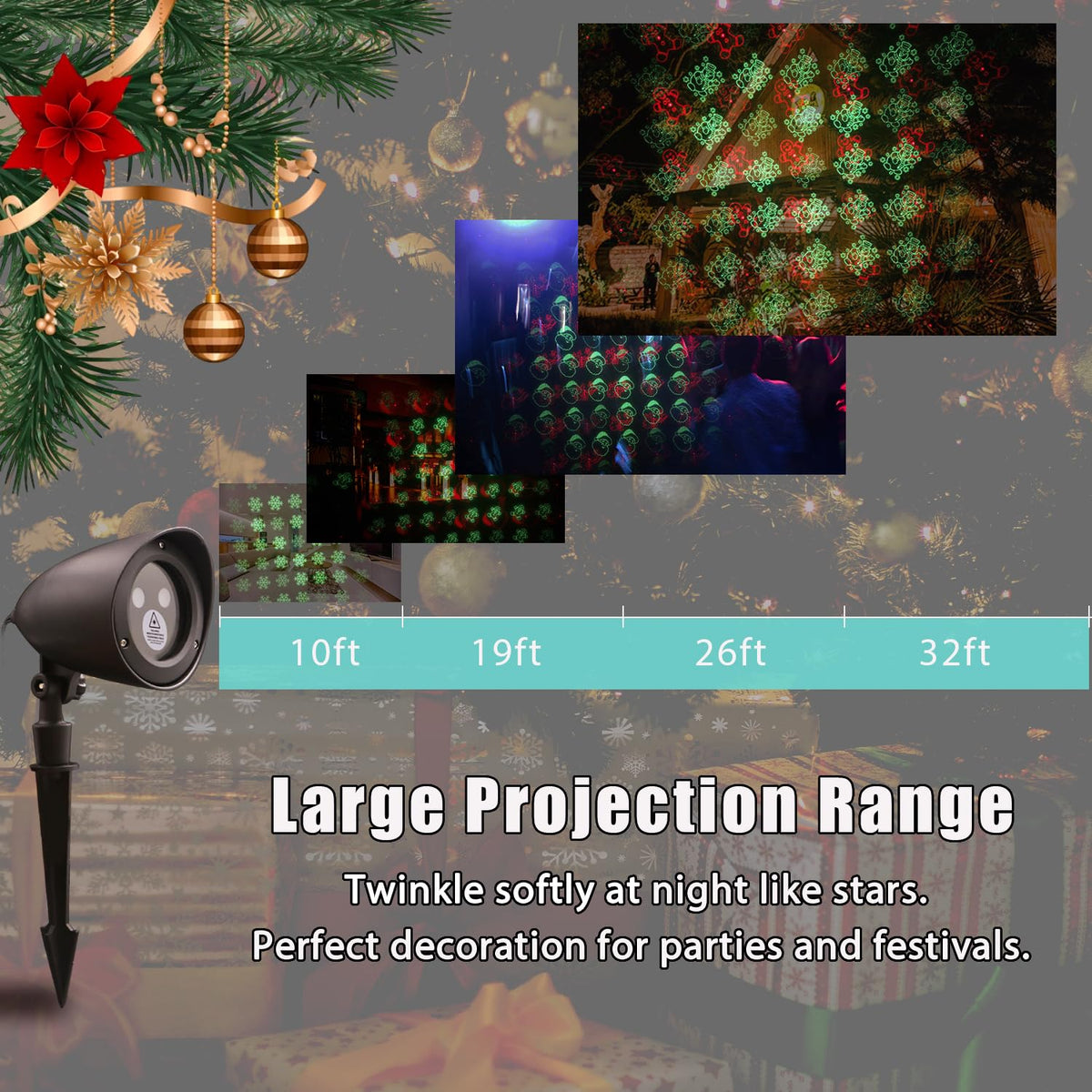 XFWOJOO Laser Christmas Projector Lights - Outdoor Garden Laser Lights with Red and Green Stars, IP65 Waterproof Landscape Projector Spotlights for Indoor and Outdoor