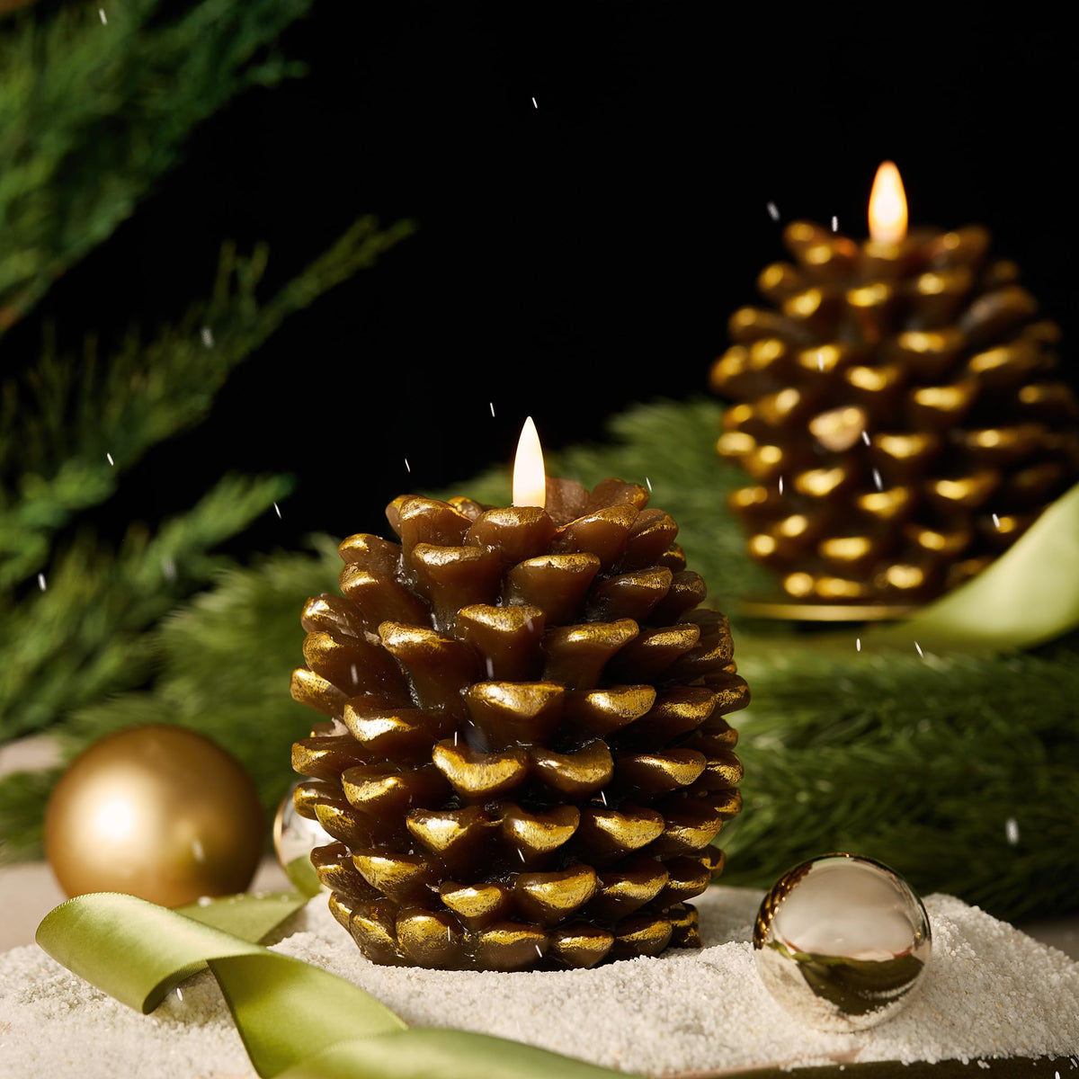 BRONYPRO 2 Pcs Pinecone Flameless Candles with Remote Timer,LED Candles Battery Operated for Christmas,Real Wax Pine Cone Flickering Candles for Holiday Indoor Decoration,Set of 2,Brown(5.5" X 4.5")