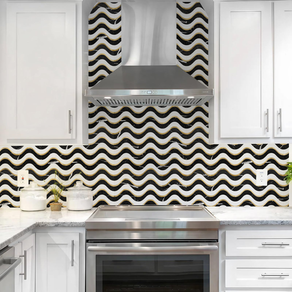 Vamos Tile 10-Sheet Peel and Stick Backsplash Seamless Tile,Stick on Backsplash for Kitchen and Bathroom, Black Marble Look+ Pure White PVC Mixed Metal Gold Self Adhesive Wall Tiles