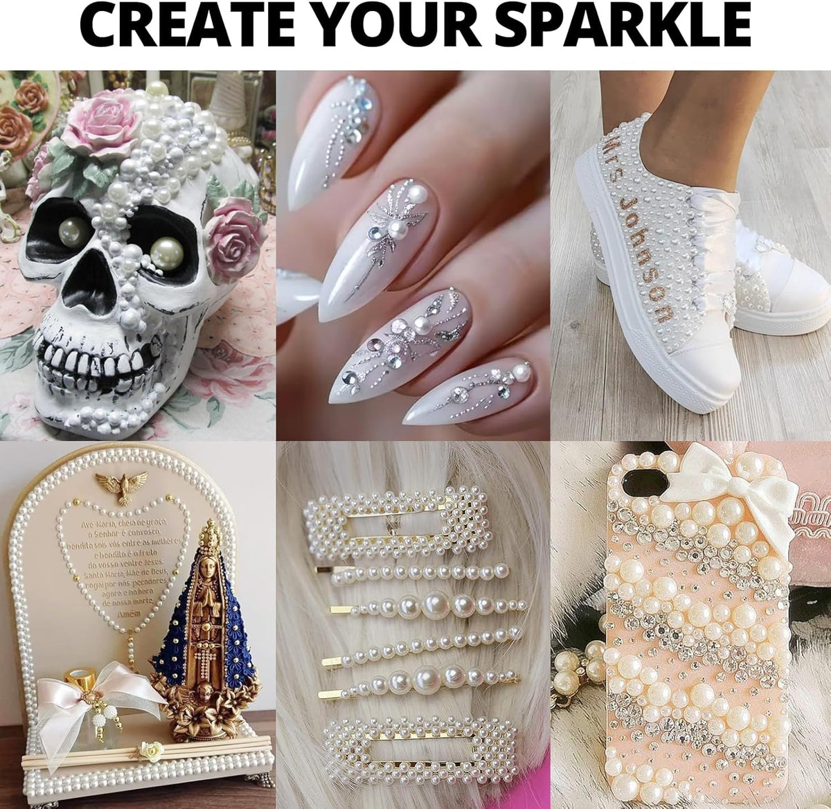 16000Pcs Flatback Pearls for Crafting, Ivory Flat Back Assorted Sizes 2/3/4/5/6/8/10mm Half Pearl Beads Bedazzling for Crafts Clothing Tumbler Shoes Wedding Gown Nails with B7000 Jewelry Making Glue