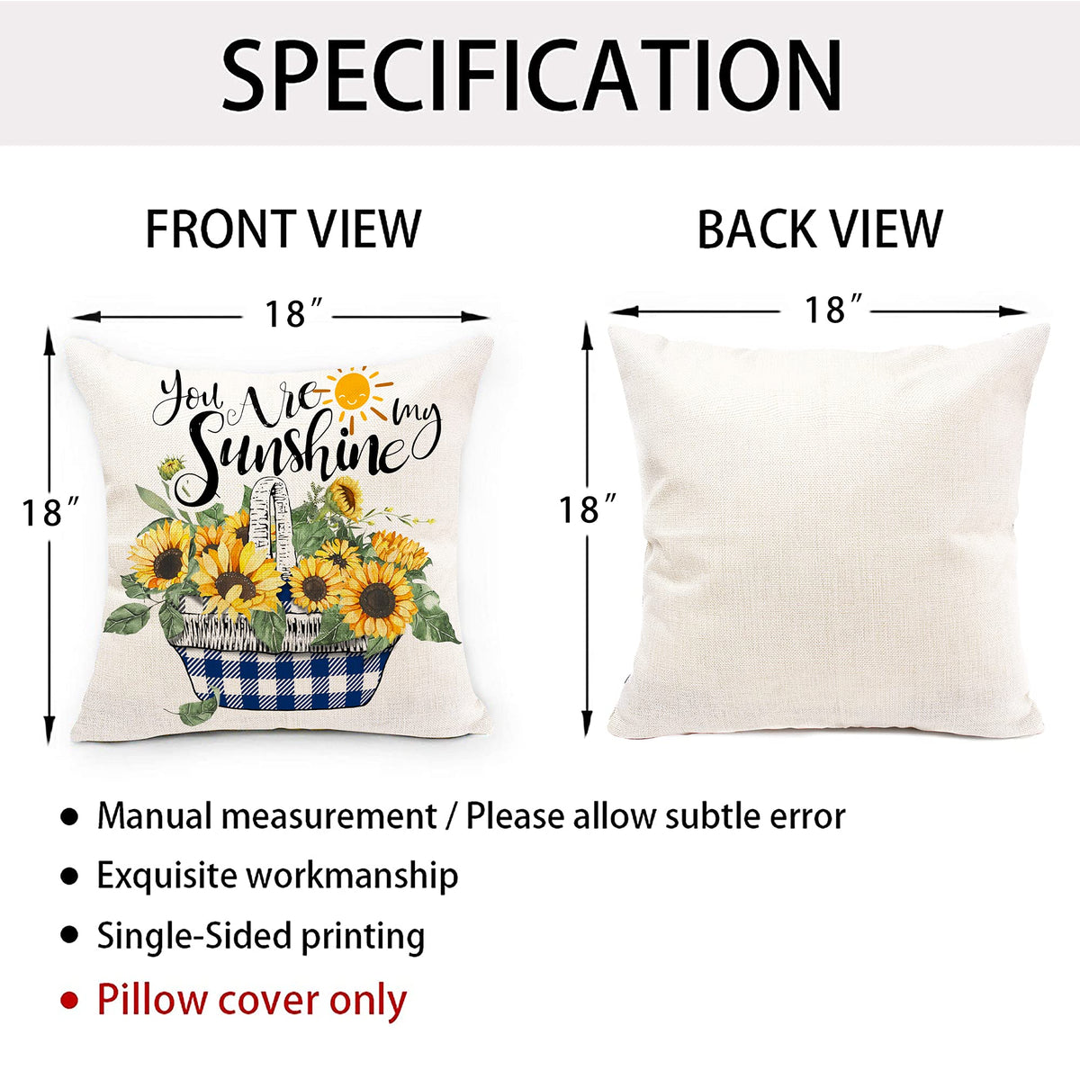 pinata Sunflower Pillow Covers 18x18 Set of 4, Sunflowers Outdoor Throw Pillows for Couch, Yellow Blue Summer Pillow Covers, Farmhouse Sunflower Decor for Home Outdoor Sofa Couch