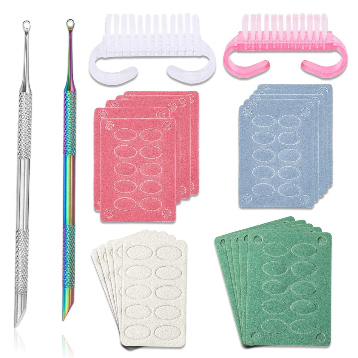 Pre-treatment Cuticle Pusher, Russian Prep Nail Pushers, Dual Ended Cuticle Remover with 100/180 Grit Sandpaper Sheets, Nail Care for Manicure Pedicure Nail Art