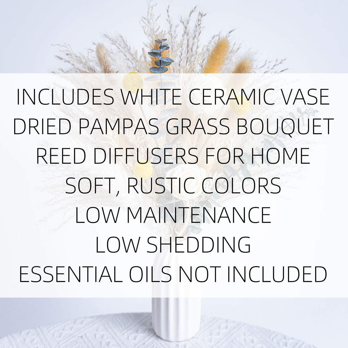Pampas Grass Decor, Ceramic Vase Included, Dried Flowers Reed diffusers for Home,Dried Eucalyptus Arrangements,Dried Grass for Table Room Decor Wedding Party Birthday Decor (WhiteGreen)