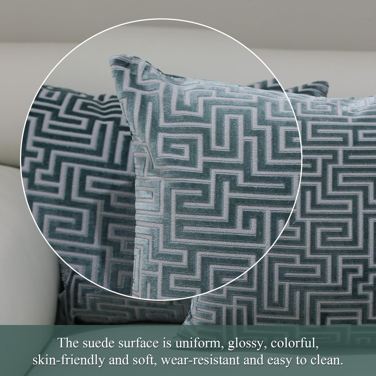 HPUK Geo Cut Velvet Throw Pillow Covers Pack of 2, 18x18 Inch Accent Cushion Covers for Living Room, Bedroom, Decorative Pillow Covers for Couch, Sofa, Chair, Teal